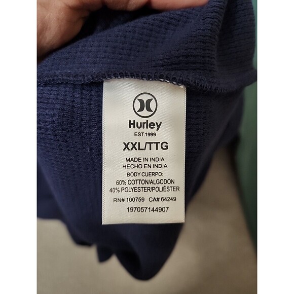 Hurley Logo Graphic Tee Shirt Mens XXL Green Blue Waffle Knit Thermal NEW - Picture 9 of 11